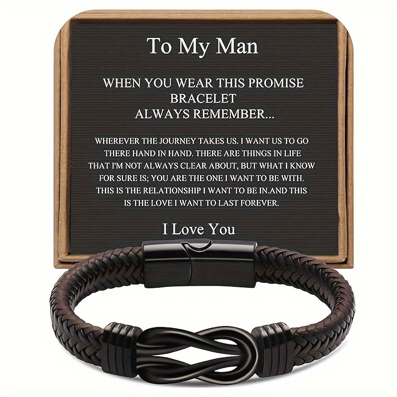 Men's Dark Brown Braided Leather Bracelet, Sentimental Gift