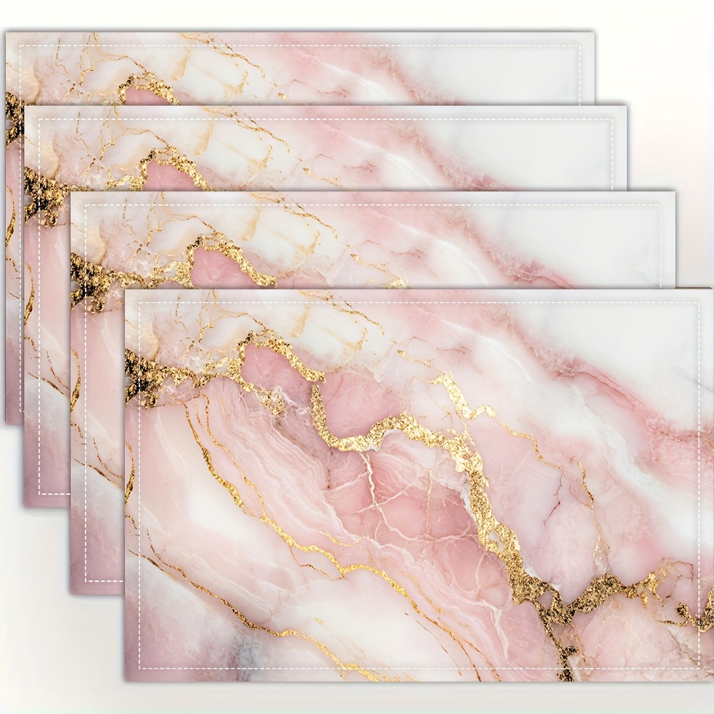 TEMU 4pcs, Abstract Light Pink Marble Swirls With Veins Of Golden Placemats, Fashion Print Pattern Table Mat, For Dining Table, Kitchen, Party,