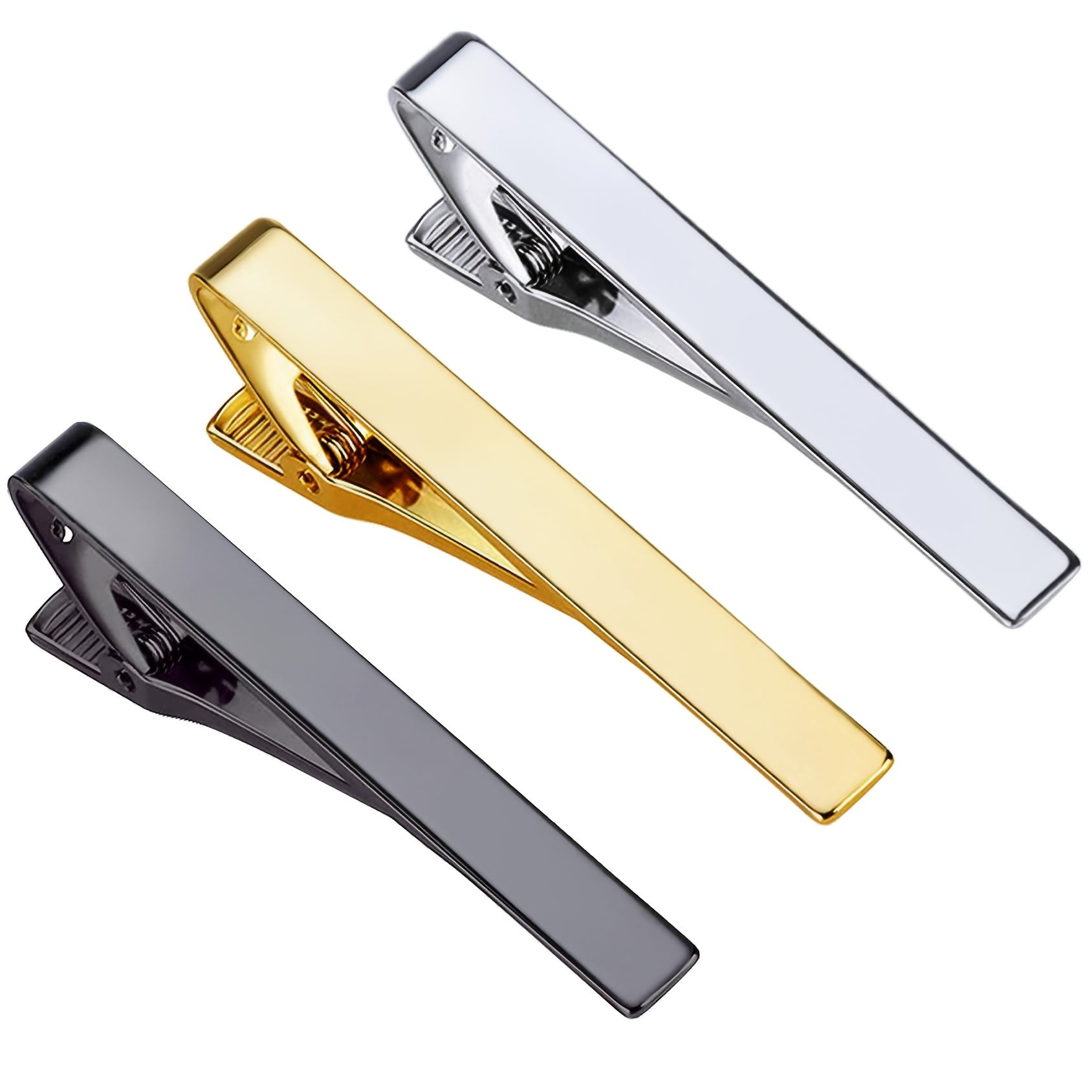 TEMU 3pcs Golden Silvery Black Metal Simple Plain Tie Clips Men Business Necktie Bar Accessories Daily Holiday Jewelry