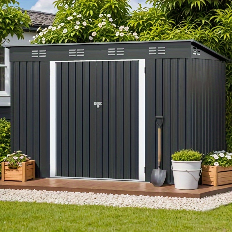 

Oakaura Outdoor Storage Shed, 9. 1' X 4. 2' Large Metal Tool Sheds, Heavy Duty Storage House With Lockable Doors & Air Vent