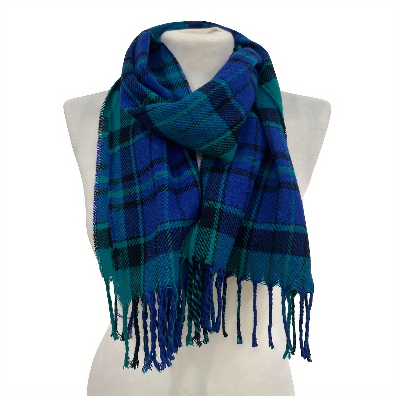 

Plaid Yarn-dyed Oblong Scarf With Fringe, Fashion Scarf