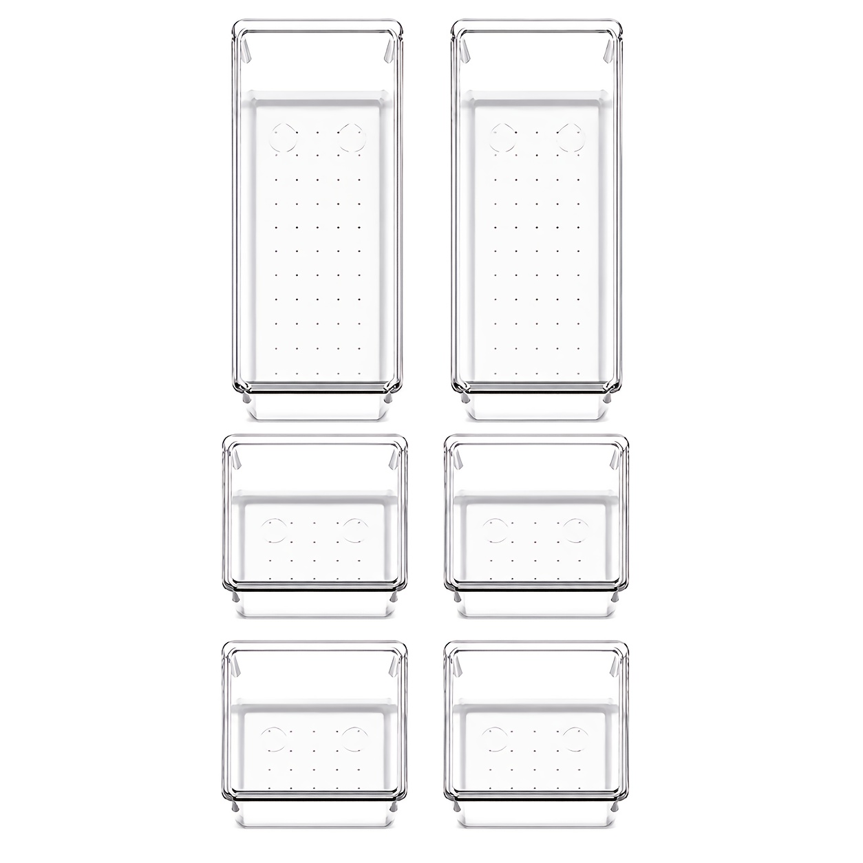 TEMU 6pcs Set Transparent Plastic Refrigerator Storage Boxes - 4 Sizes Multi-functional Storage Trays, Suitable For Bathrooms, Vanities, Bedrooms,