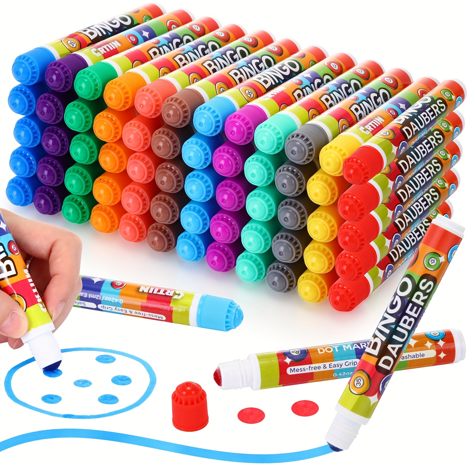 TEMU 60 Pack Mixed Colors Set Of Bingo Daubers Dot Markers Bingo Supplies In 12 Colors Dot Art Markers Ideal For Art And Crafts Painting Supplies
