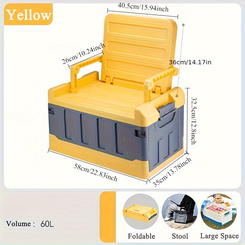 [Multi-functional Folding Stool] Heavy-Duty Multi-functional PP Folding Stool Storage Box | Outdoor Camping, Car Trunk Organizer with Foldable Chair Function