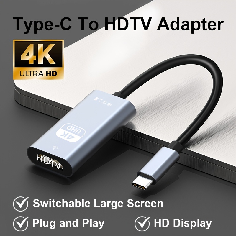 Adaptador USB C a HDTV [4K@30Hz], USB tipo C a HDTV de alta velocidad, convertidor de pantalla HD USB C, plug and play, adecuado para computadoras, tabletas, teléfonos, etc., ligero y portátil, plug and play