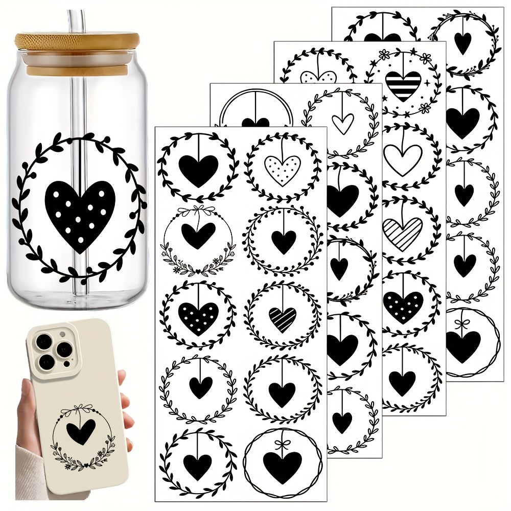 TEMU Adesivi natalizi UV DTF a tema ghirlande a cuore, 40 pz per , bicchiere, decorazione fai da te - Decorazione fai da te per la casa per mobili,