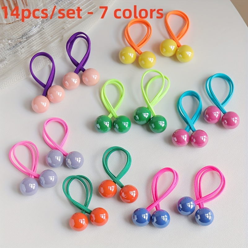 TEMU 14pcs Colorful Double Ball Elastic Hair Ties Set For Women, A Set Of 14pcs Cute Sweet Ponytail Holders, Casual Hair Accessories, Perfect For Wear, Christmas Gifts For Her