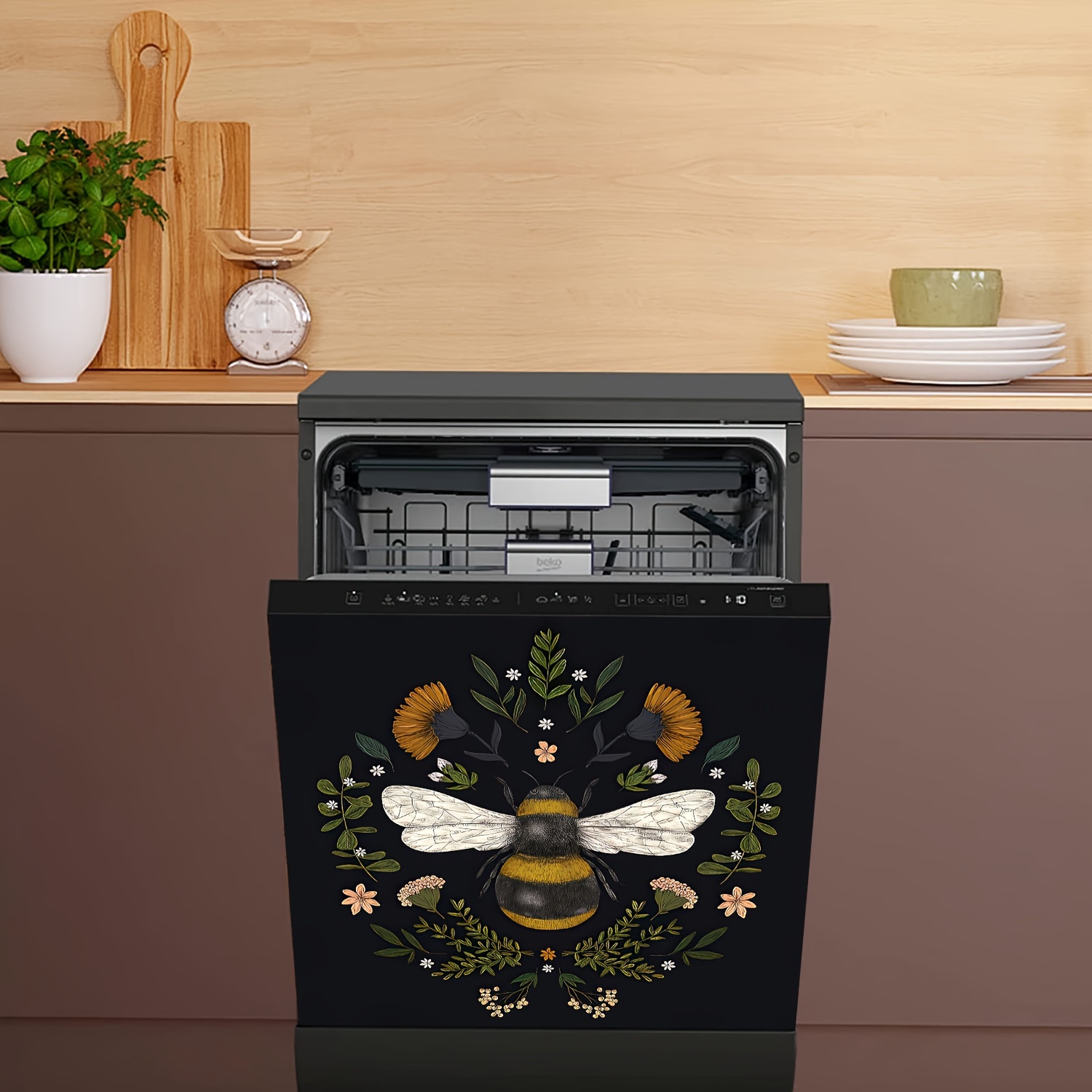 

Bee And Flower Magnetic Decal For Kitchen Appliances - 58.5cm X 65cm - Vinyl Material - Rectangular Shape - Vertical Orientation - Suitable For Dishwashers, Fridges, And Kitchen Decor