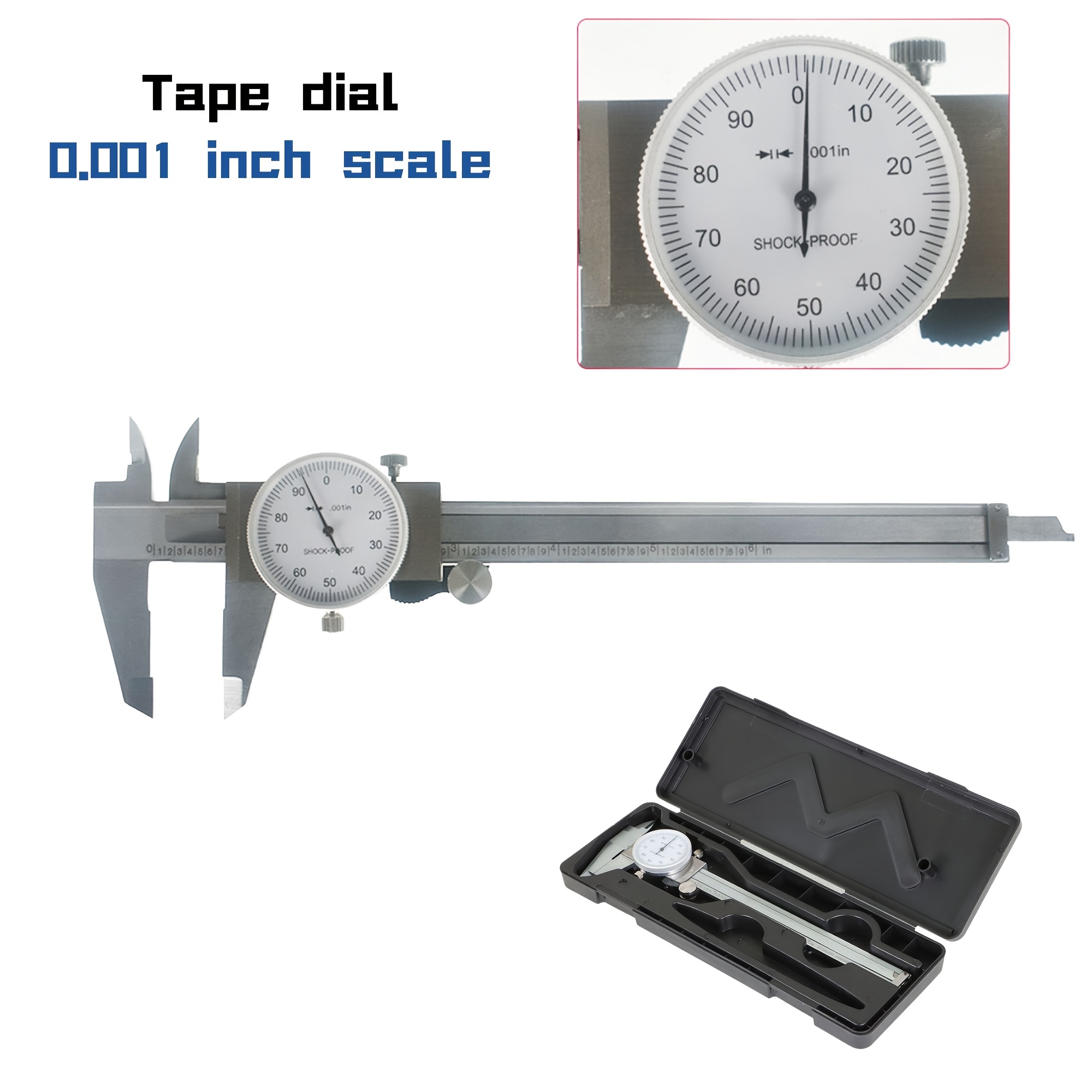 

6" Dial Caliper 0.001 Stainless Steel Shockproof Measurement With Plastic Case