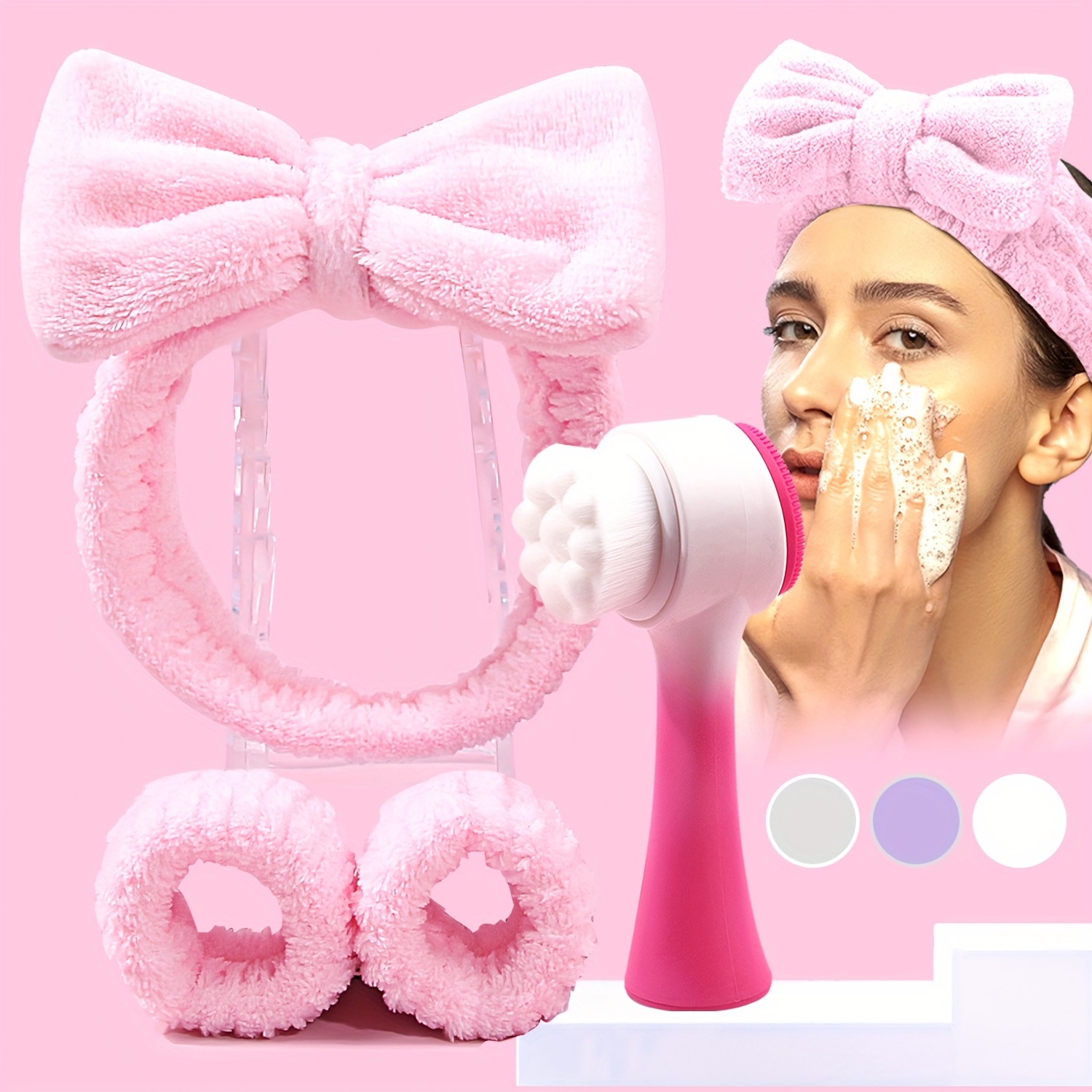 Spa Stirnband & Armband Set – Weiches Washband Für Gesichtsreinigung, Make-up & Hautpflege