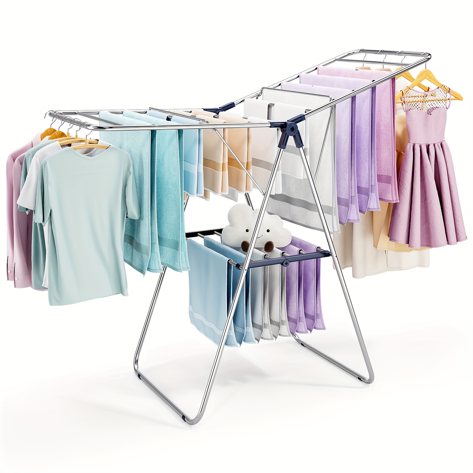 TEMU Foldable Two-tier Laundry Drying Rack, Featuring Adjustable Wings For Height, Suitable For Indoor And Outdoor Use, Perfect For Drying Clothes And Towels, Drying Racks