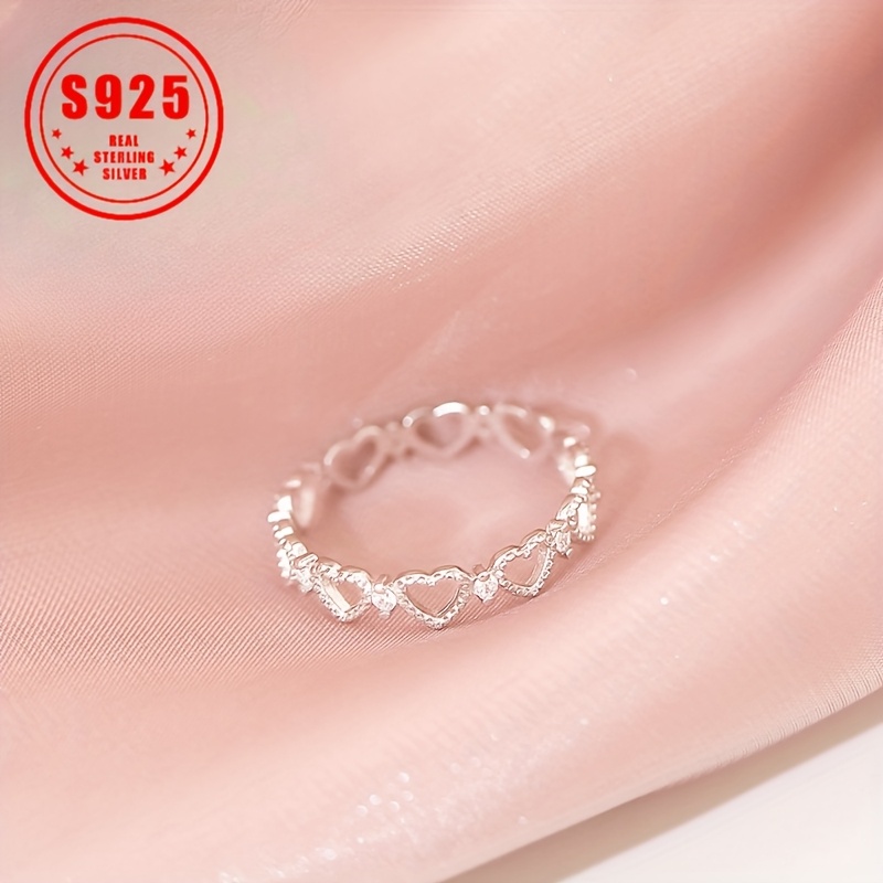 

Heart-shaped S925 Sterling Silver Ring, Fashionable Jewelry For Weddings And Parties, Hollow , -plated With Cubic Zirconia - 0.95g/0.03oz, Daily Parties, Suitable