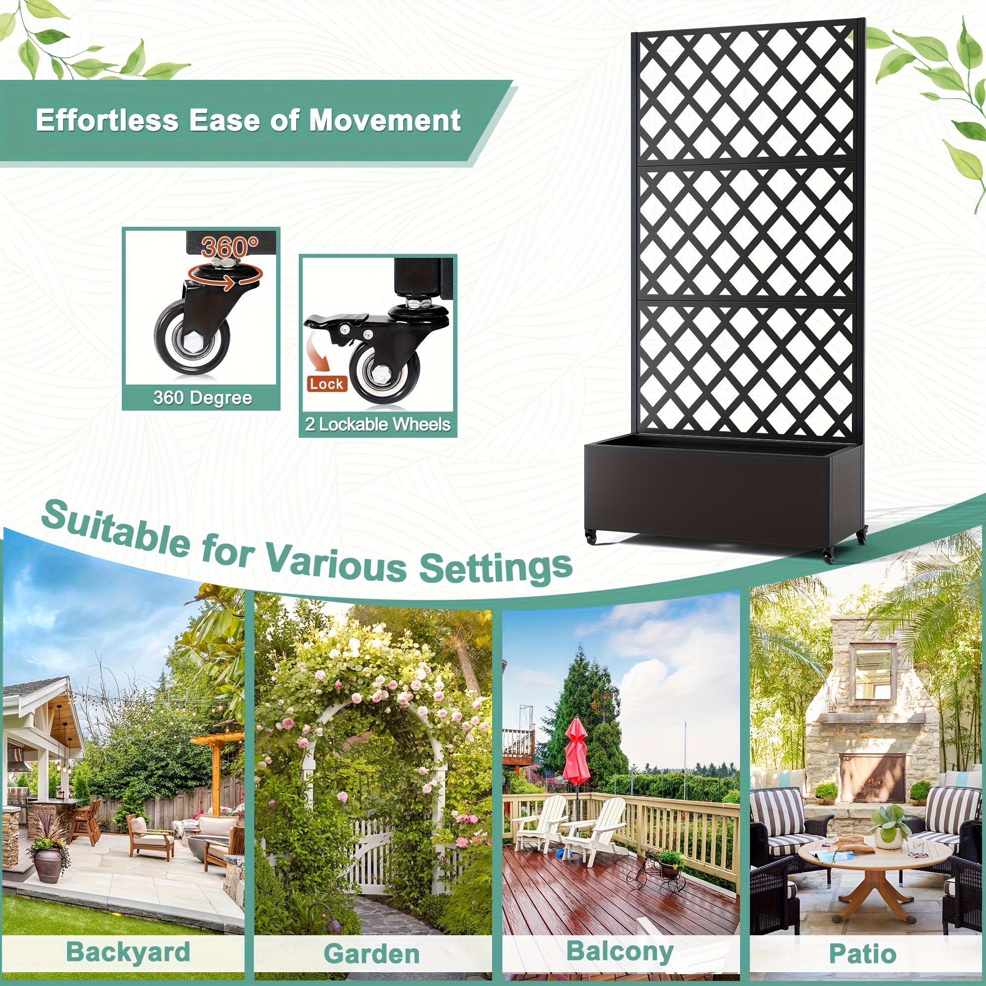 Jardinière Surélevée 2-en-1 Avec Treillis En Bois Naturel 64x28x120 Cm, Pour Plantes Grimpantes Balconterrasse 93395146
