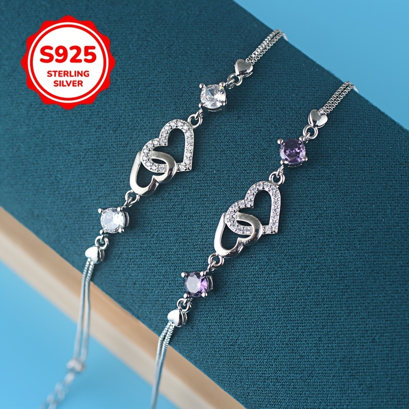 925 Silver Double Love Heart Shaped Bracelet