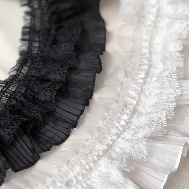 

1pc Elegant Stretch Lace Ruffle Fabric, Black & White, Elastic Pleated Lace For Skirts, Curtains, Capes, Dresses, Clothing Accessories