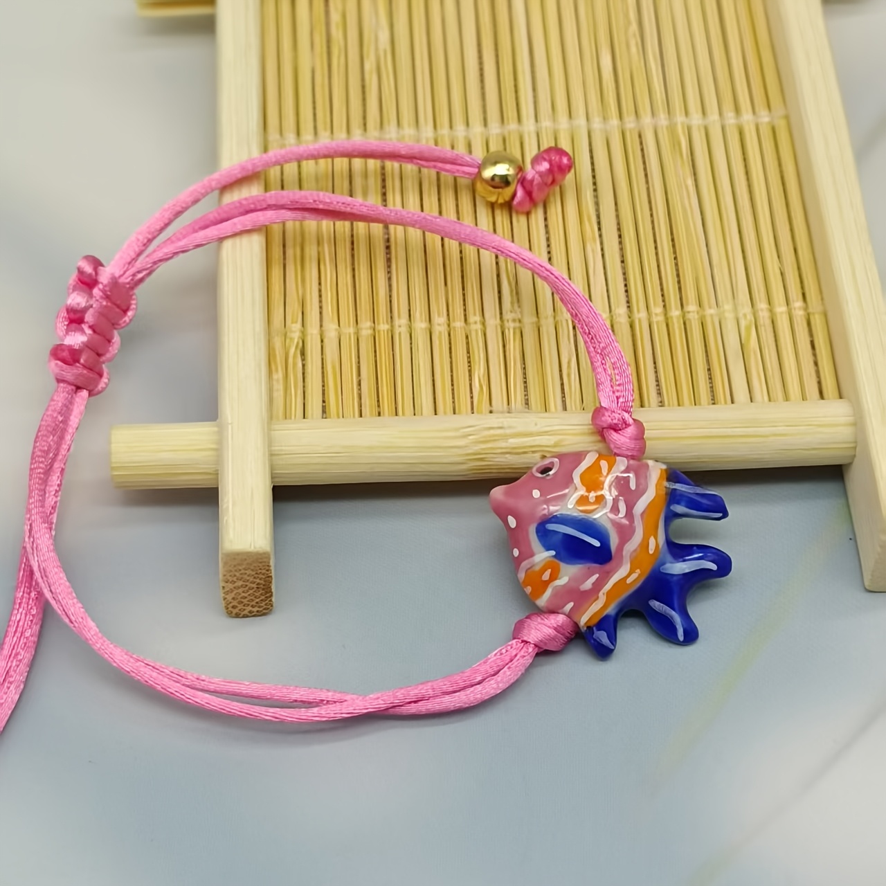 Colorful Ceramic Starfish Charm Bracelet with Orange and Pink Beads