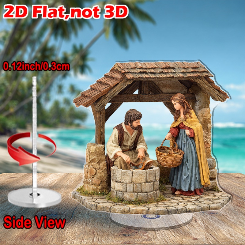 TEMU Statua Presepe 2D Piatto, Piano 2D, 1 Statua Rotabile del Presepe in Acrilico - Piano 2D Piatto con Figure in Stile Maria, / Decorazione da