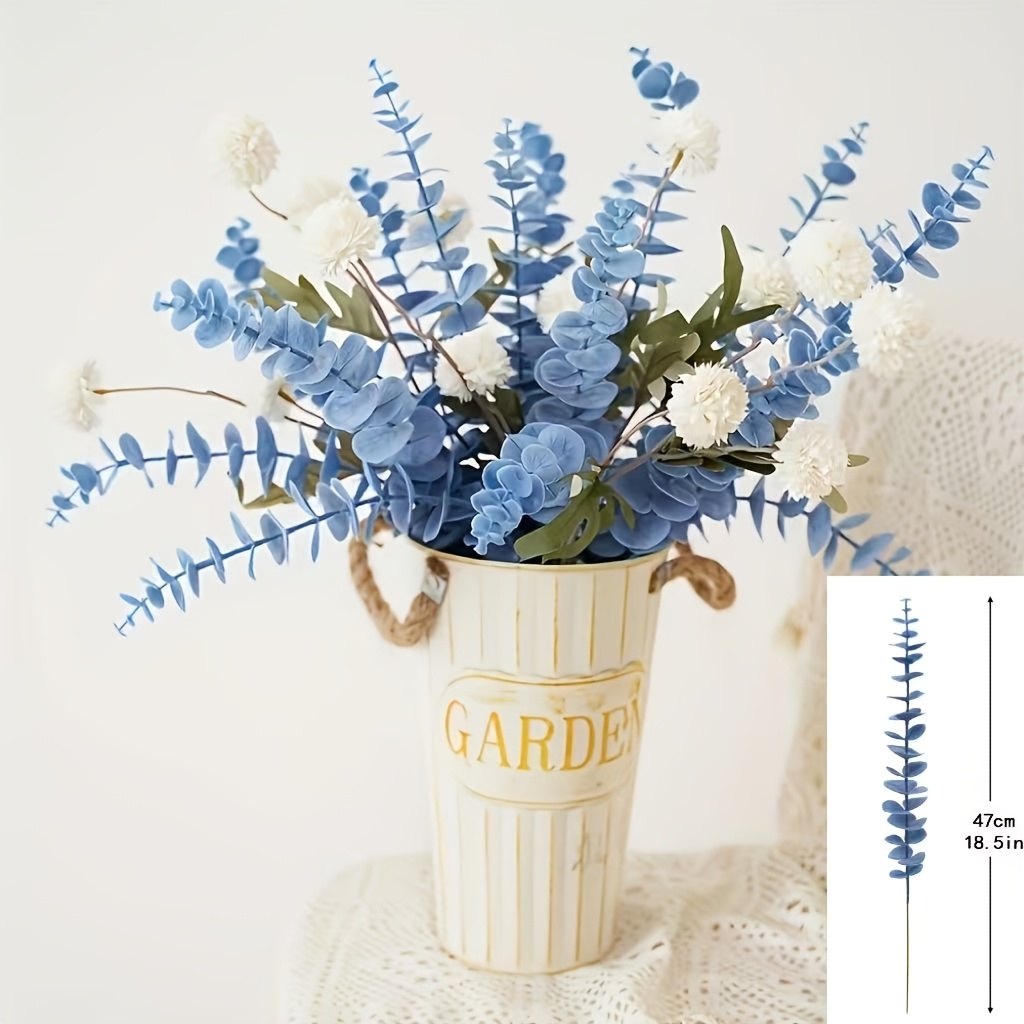 TEMU 25pcs Artificial Eucalyptus Flowers – Blue Eucalyptus Branches, Suitable For Weddings, Valentine's Day, Rustic Style Centerpieces, Home Dining