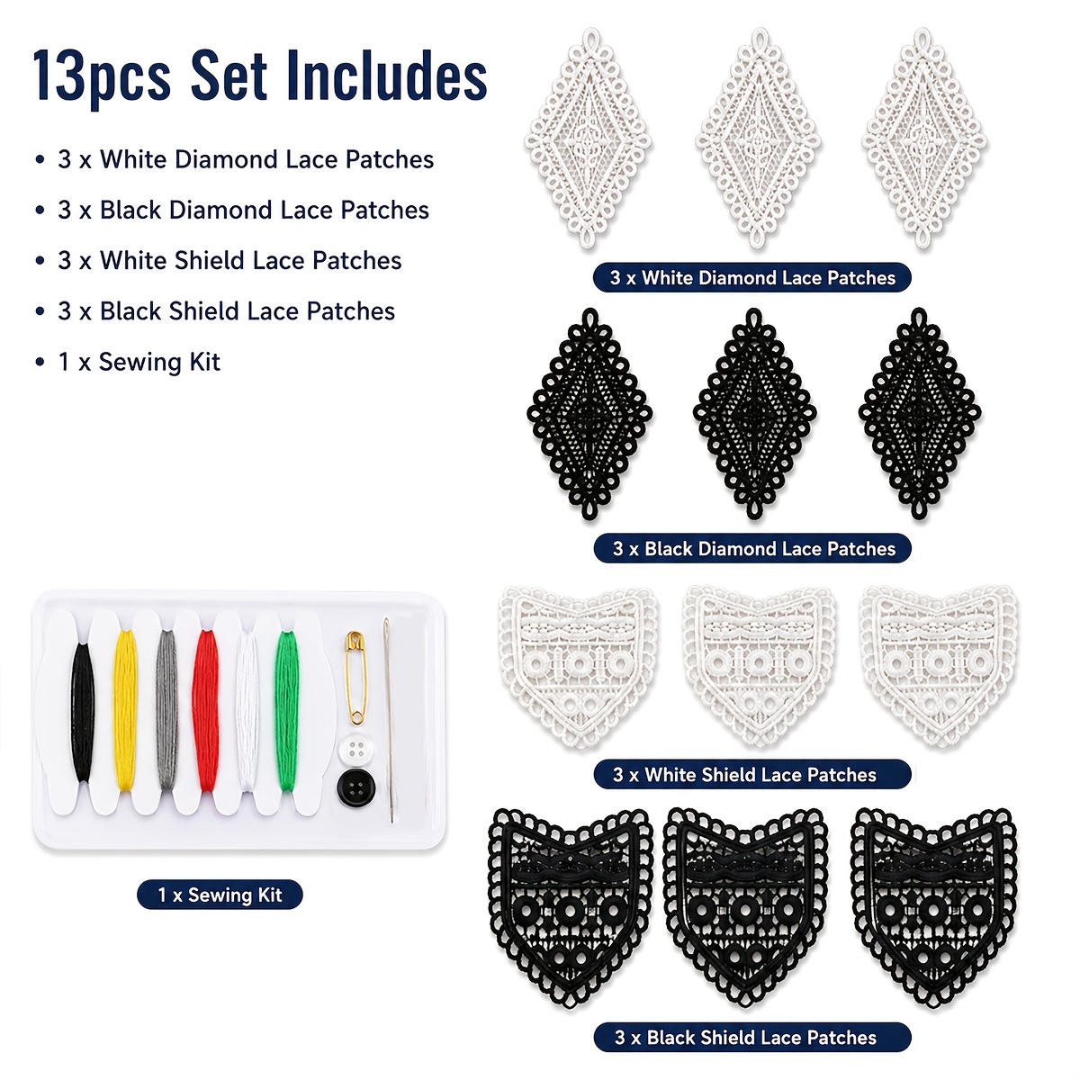 TEMU 13pcs Lace Waist Extension Repair Kit, Decorative Lace Patches, Jeans Waist Patches, Hand Sewing Waist Extension Stickers, Denim Clothing Repair