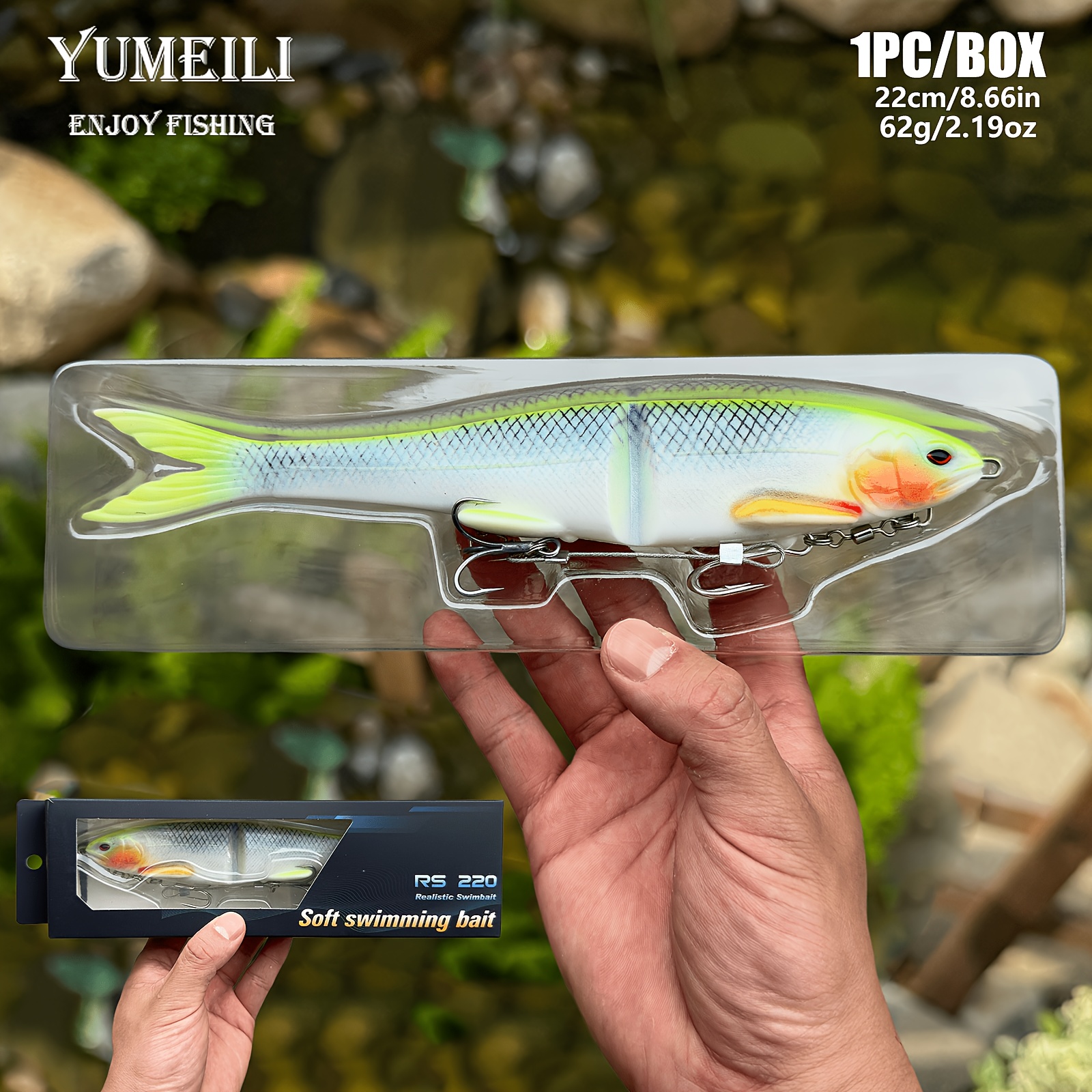 TEMU 1 Individually Packaged 220mm High-quality Two-section 3d Printed Swimming Lure, Equipped With 2 Treble Hooks. Features 3d Printed Paint, A
