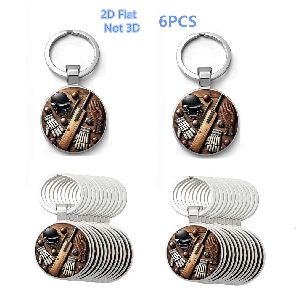 TEMU Retro Cricket Equipment Element Metal Keychain, 6pcs Colorful Round Keychain Pendant - 2d Flat, Not 3d Car Keychain Pendant, Bag Keychain