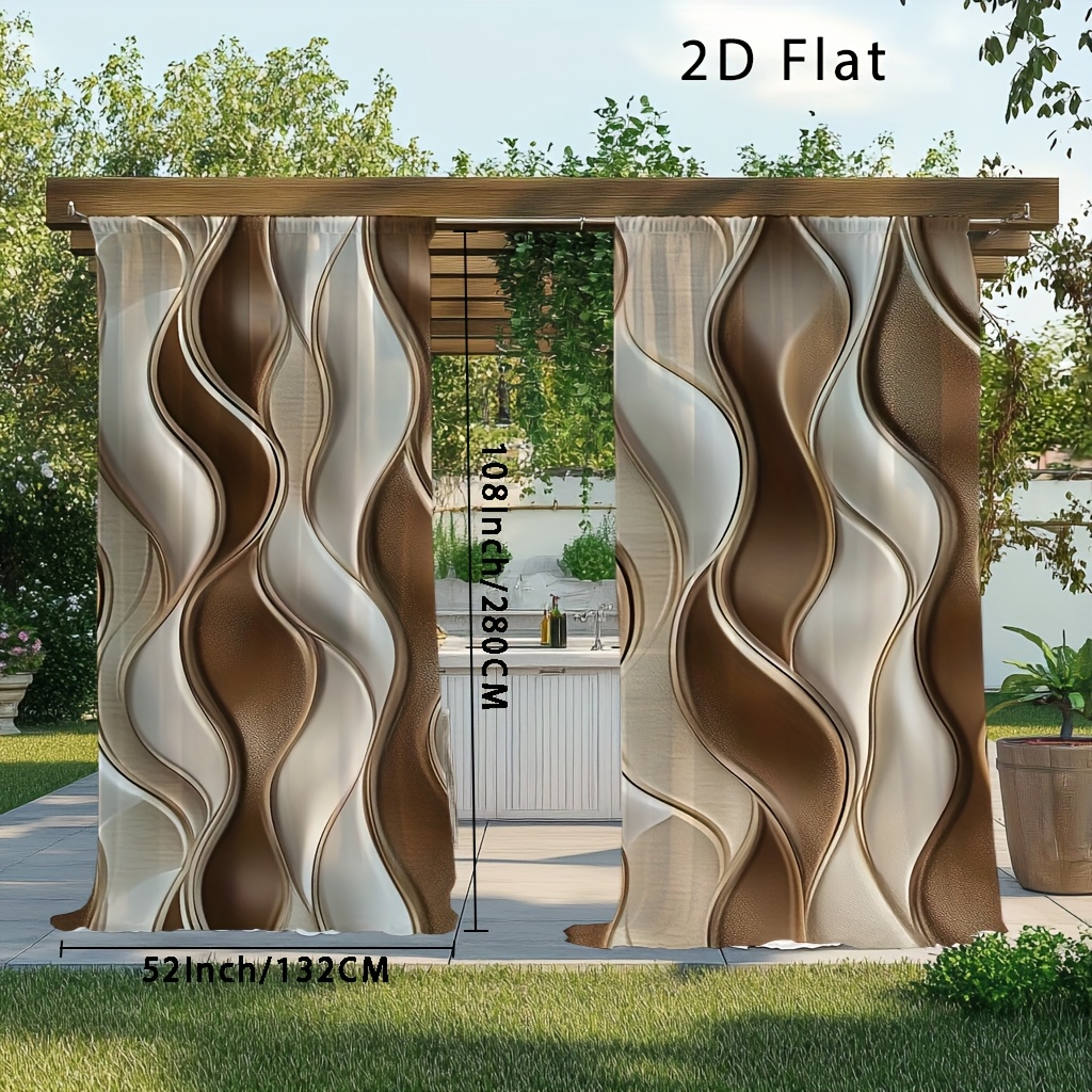 TEMU 2D ploché - Sada 2 ks, ploché potištěné závěsy s vlnitým geometrickým designem, vhodné pro arkýřová okna, zatemňovací závěsy do ložnic, malé