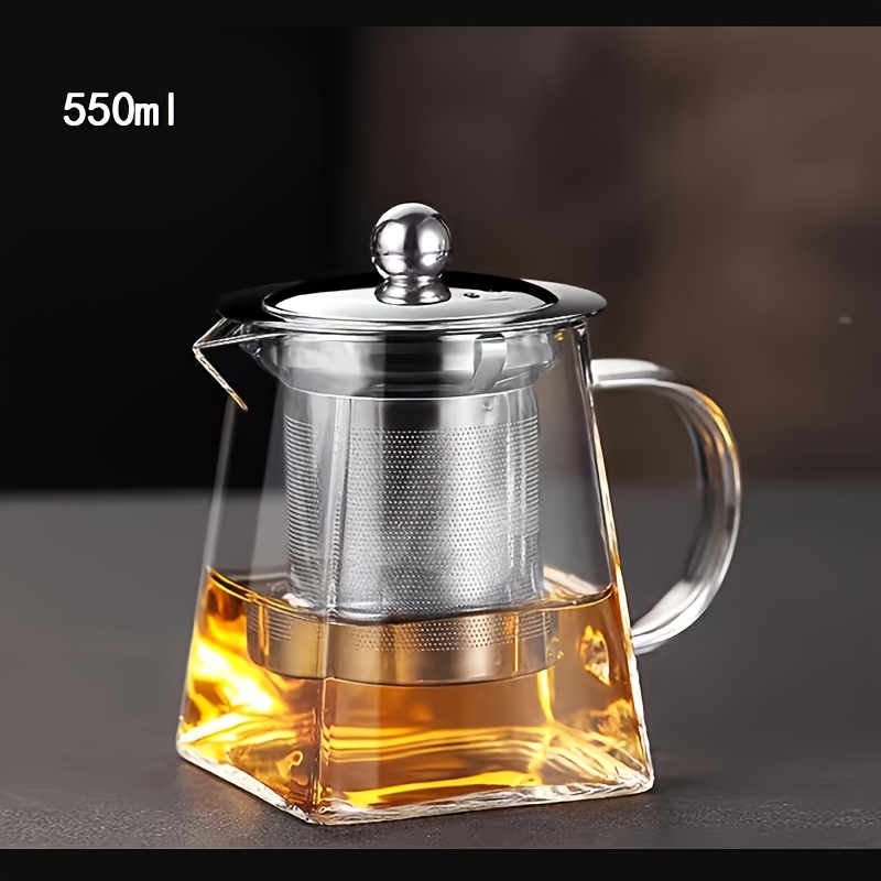 TEMU 1pc Thick High-temperature Resistant Glass Teapot With Stainless Steel Filter, Large Capacity For Herbal Tea, Black Tea, And Flower Tea - Ideal