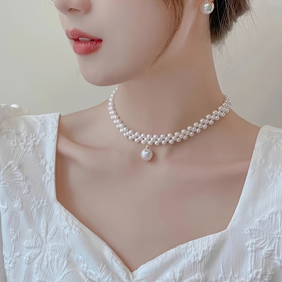 women's elegant pearl choker necklace july Temu Australia