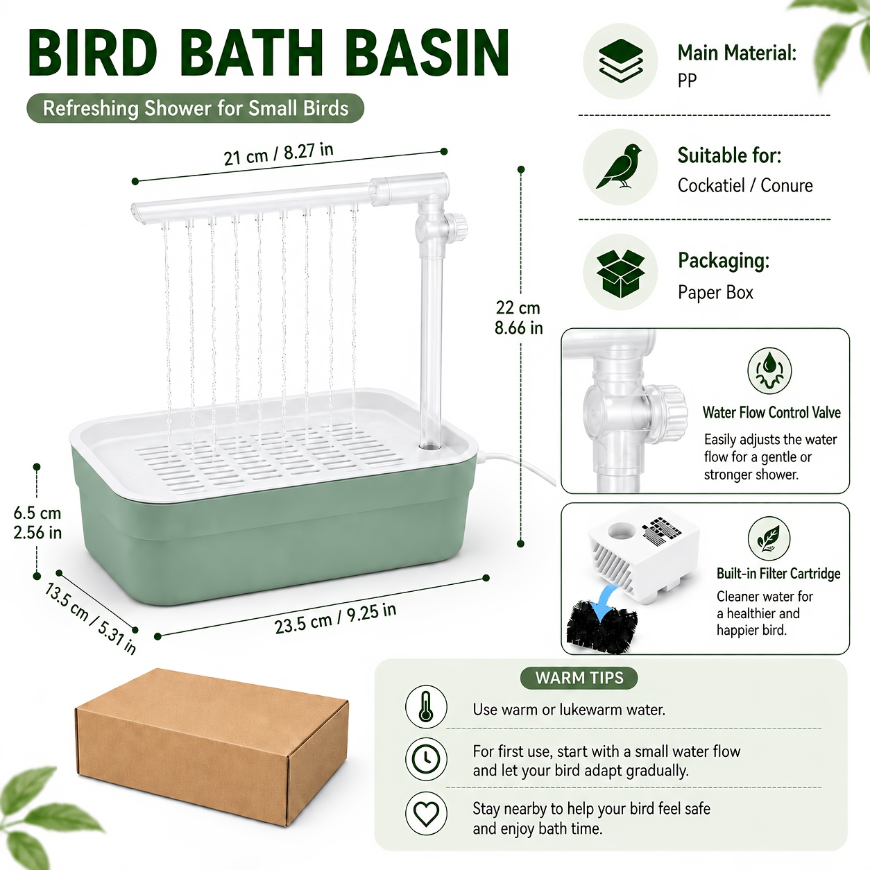 TEMU Automatic Bird Bath, Adjustable Usb Shower Bird Bath With Ipx8 Filtration Water Pump Parrot Bathing And Water Pet Bird Water