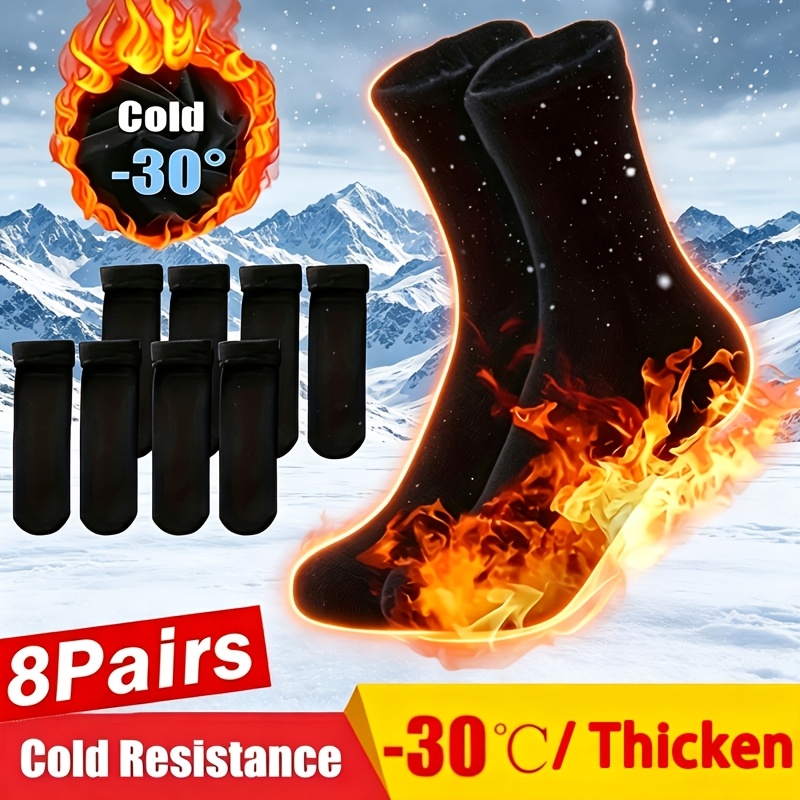 TEMU Black 8-pair Thickened Warm Mid-calf Socks, -filled Snow Socks For -30°c, Autumn Winter Men Women Heat-retaining Terry Socks Outdoor Winter