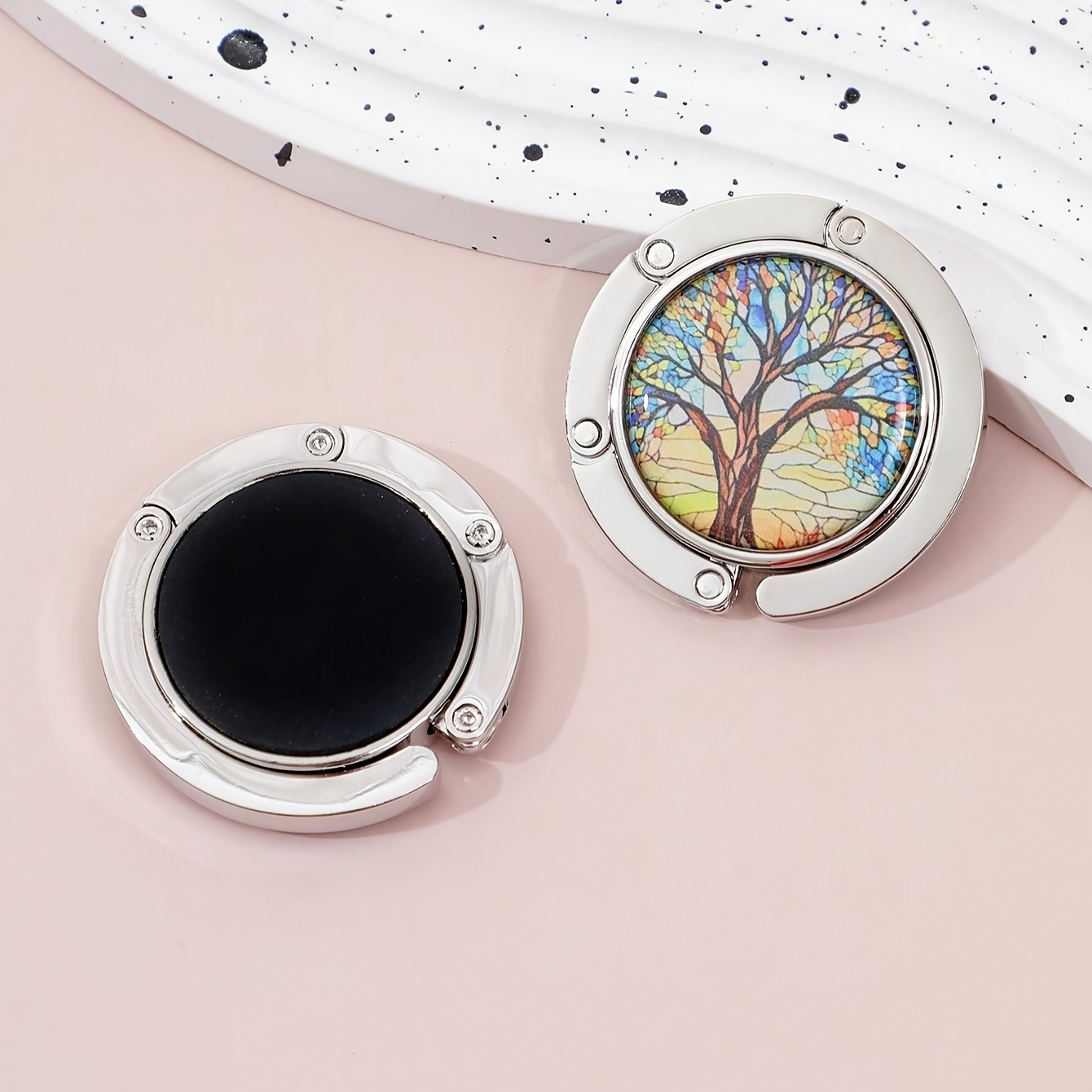TEMU 2d Flat - A Portable Bag Hook Designed With A 2d Tree Of Life, Made Of Alloy, A Foldable Hanger For Handbags, An Elegant Wallet Storage Box With
