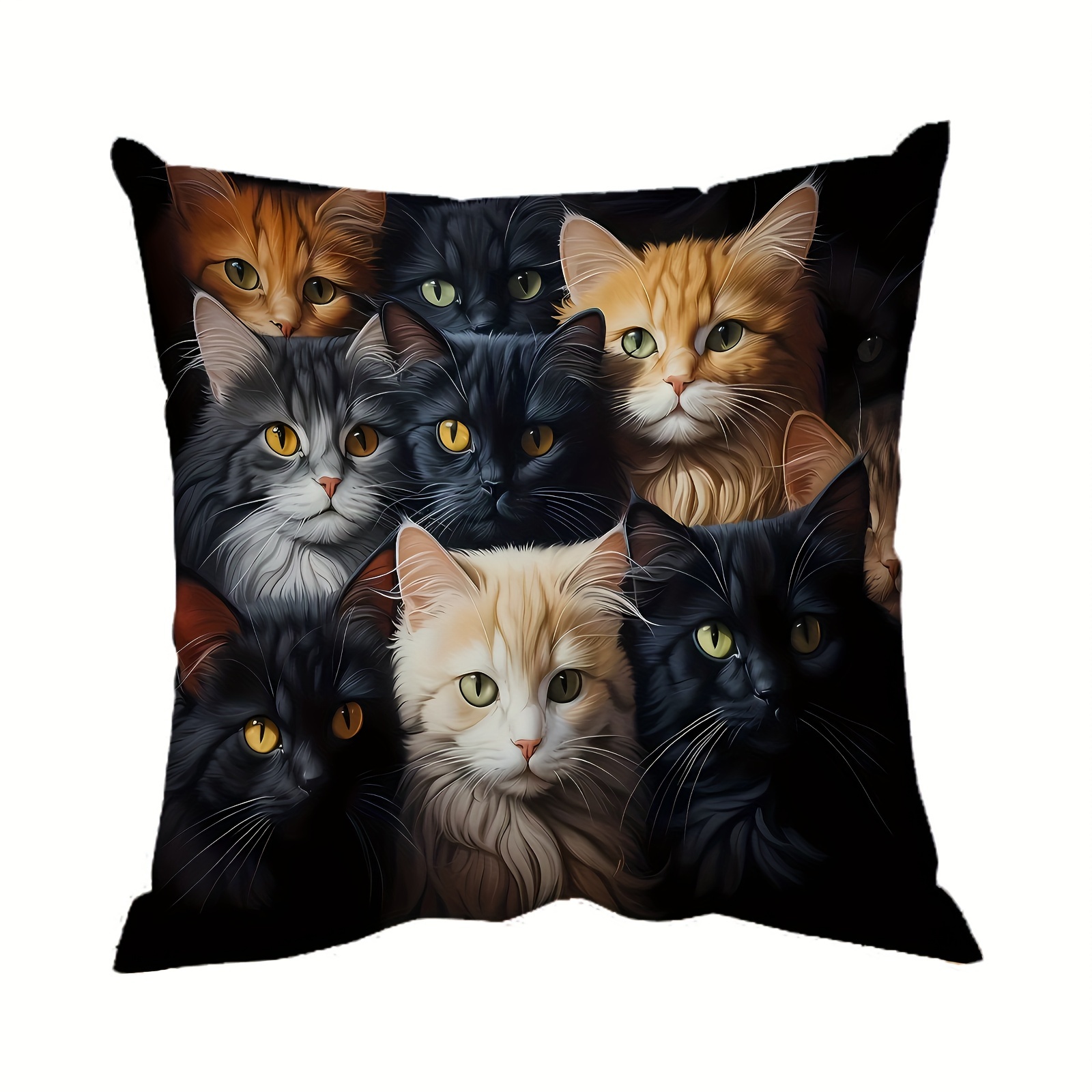 

Cute Cat Plush Throw Pillow Cover 18x18 Inches - Zippered, Single-sided Print, Machine Washable For Sofa & Bedroom Decor