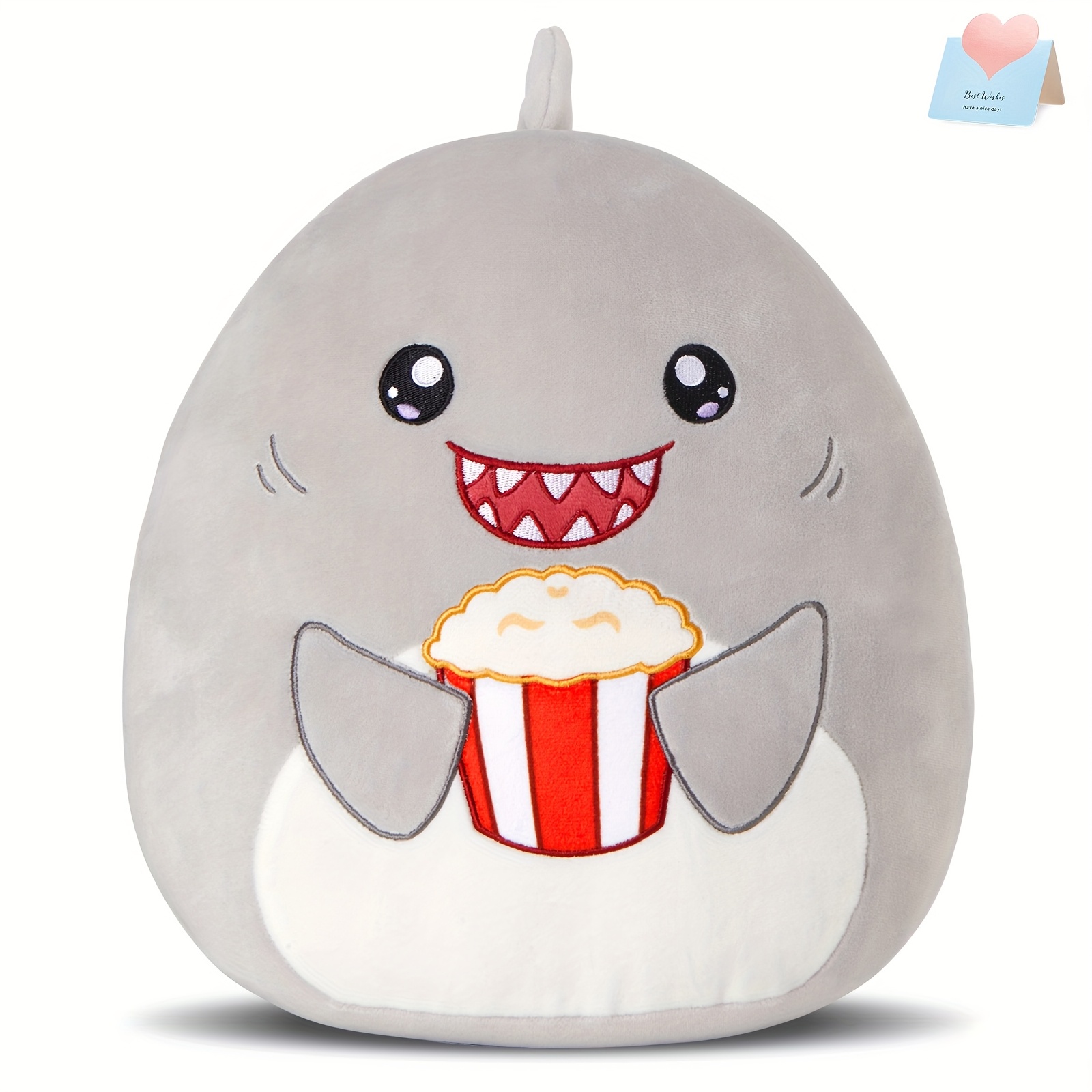 TEMU 12" Shark Plush Toy - Cute Shark Stuffed Animal With Eyes, Soft Gray & White Plush Pillow For Birthday Party Decorations, Kids' Bedroom, Couch -