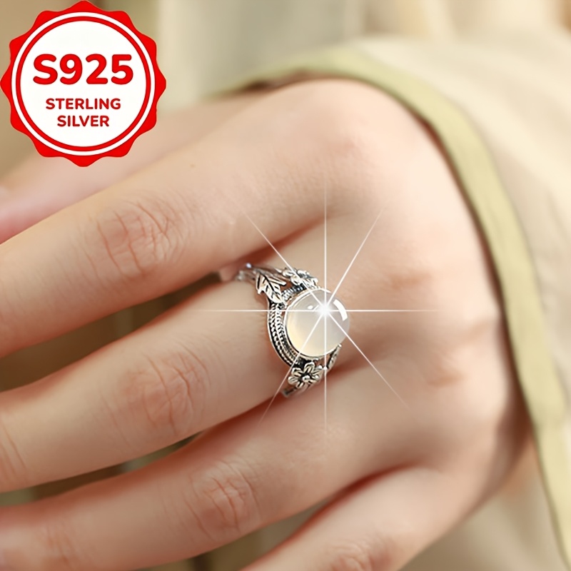 Women's S925 Silver Vintage Petal Open Ring, Elegant Gift