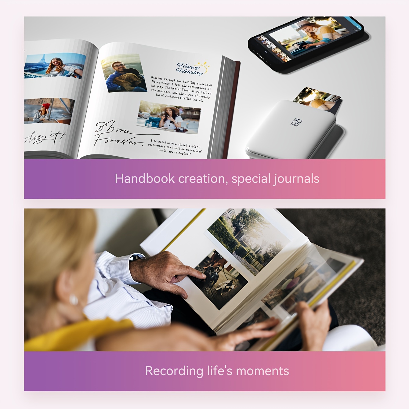 portable photo printer with wireless   313dpi high definition resolution usb powered compatible with ios   smartphones pink white options travel party use photo printing   durable construction 4
