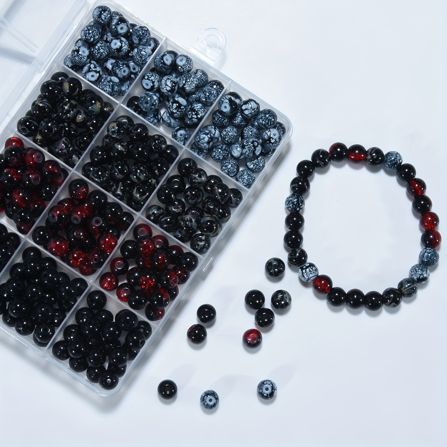 Black Glass Beads Jewelry Making Kit Box For Jewelry Making Kit Friendship Bracelets Necklace Earrings 8mm