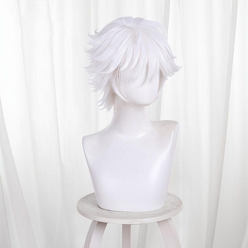 TEMU Une perruque de costume unisexe de 12 pouces avec une coiffure courte à couches blanche, pour les d'Halloween et de Noël et le jeu de rôle.