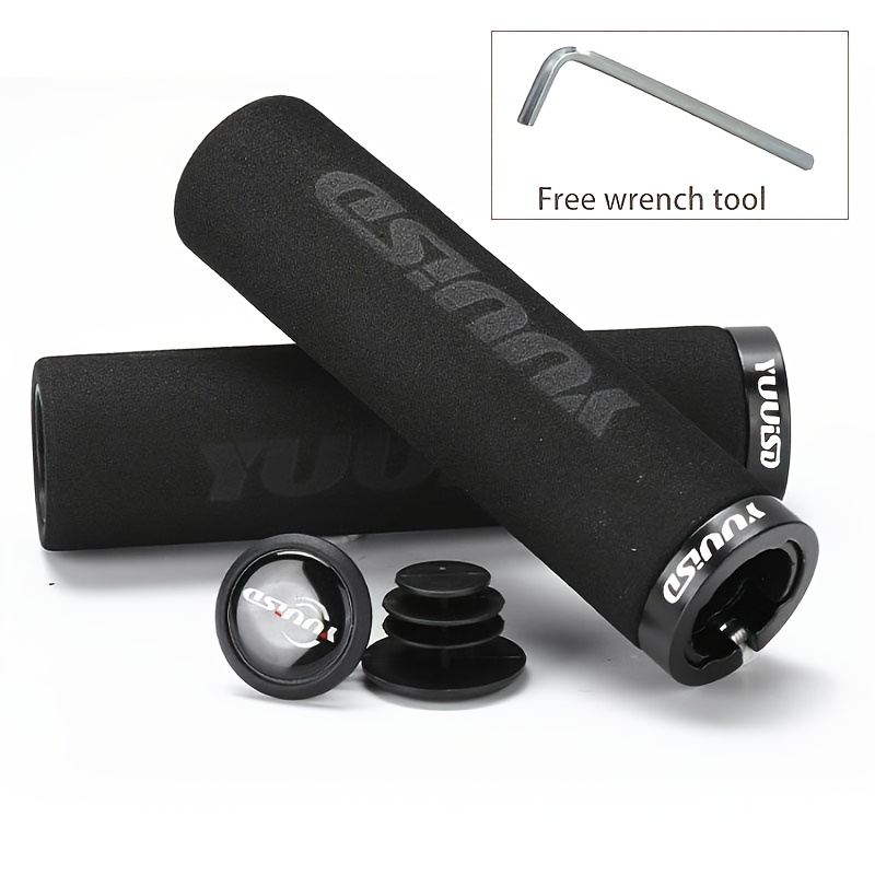 TEMU Une paire de poignées de guidon de vélo avec boucles en d'aluminium, bouchons de guidon de vélo offerts, poignées de guidon en mousse pour VTT,