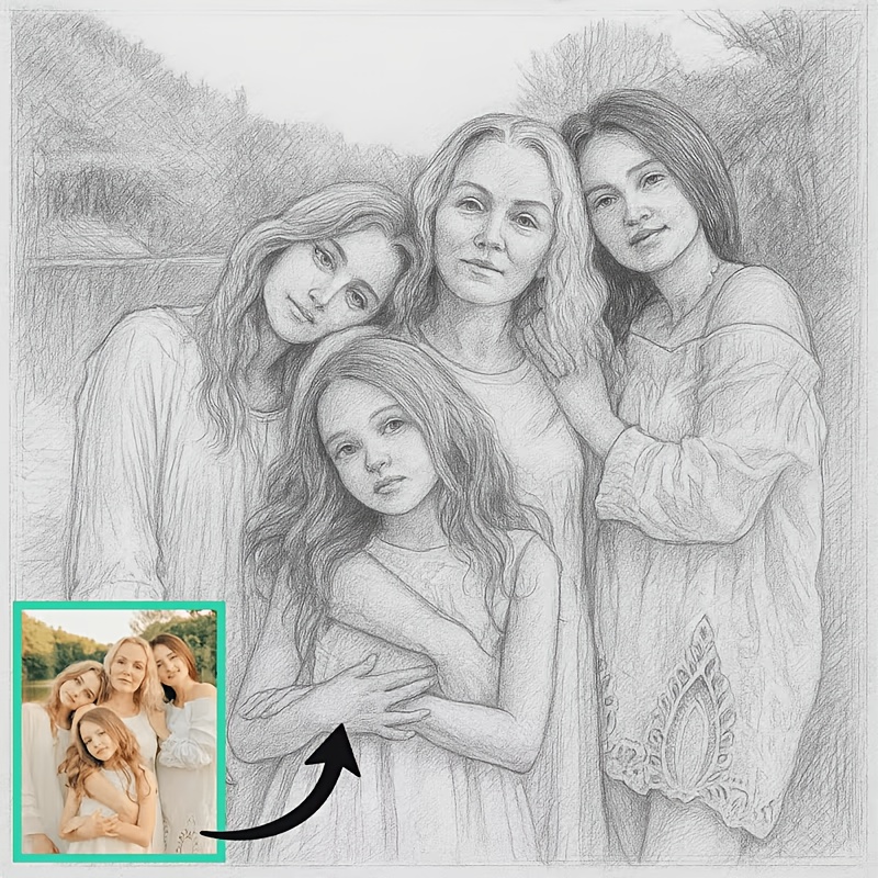 TEMU Plat 2D, cadre, conversion photo en œuvre d'art personnalisée — de portraits sur mesure pour , anniversaires et Noël — convient pour la