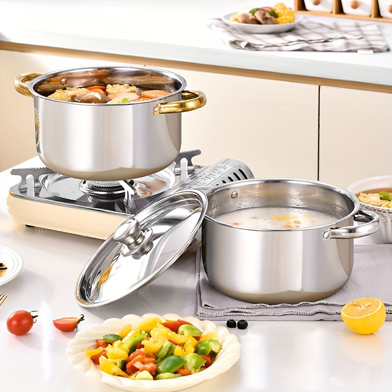 4pcs Stainless Steel Cookware Set, 4 Pots + 4 Lids, Compatible... product image 5