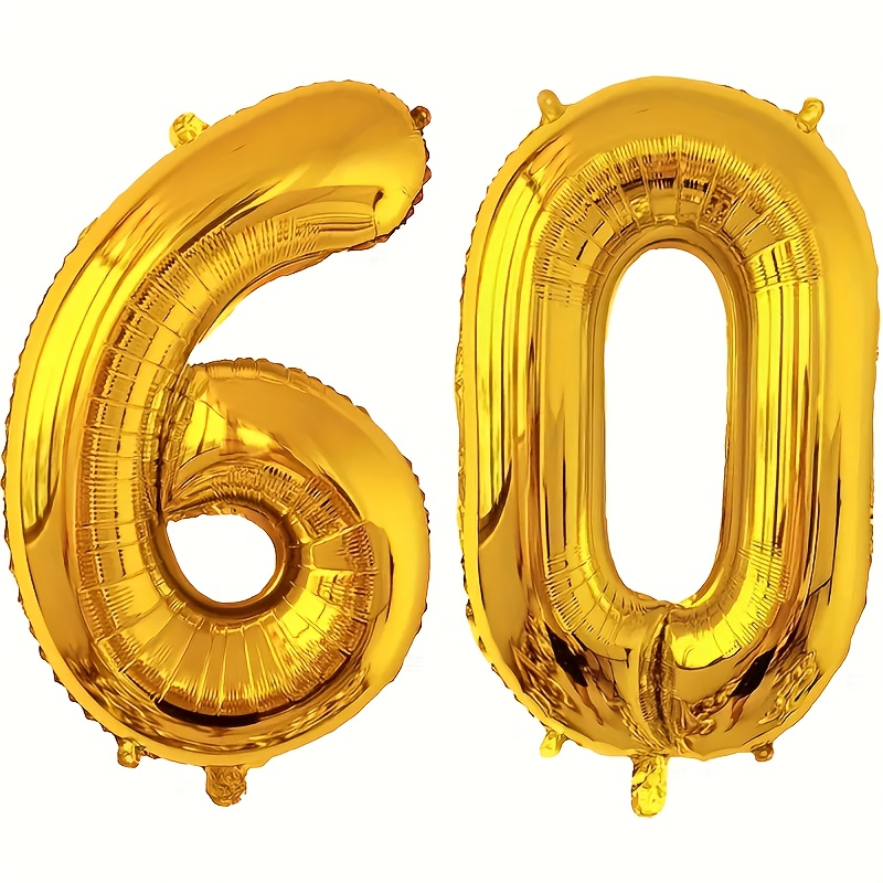 2pcs Number Balloons Set, 32-inch Large Aluminum Film Balloons For 60th Anniversary Party Decorations, No Electricity Needed, Halloween Decorations, Christmas Decorations For Christmas, Halloween