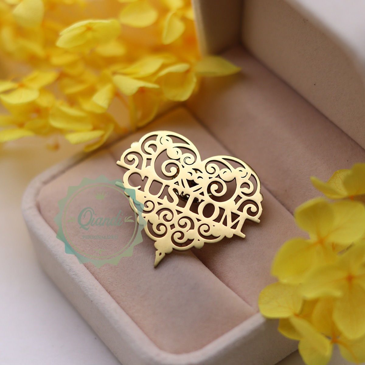 TEMU Personalized Stainless Brooch Pin - Engravable Romantic Gift For &, Valentine's Day, Mardi Gras, Wedding/anniversary, Durable Interlocking Love
