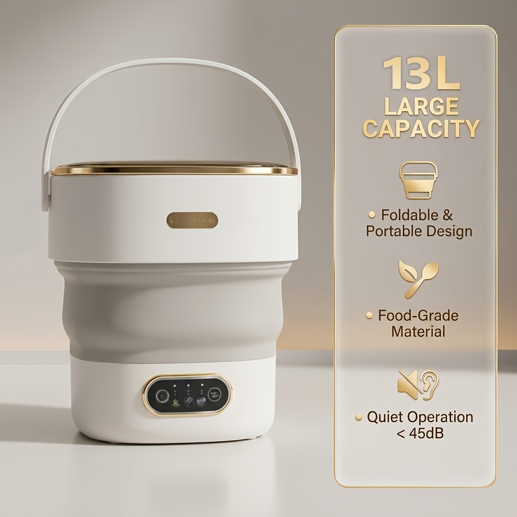 TEMU 3.43/3.96gal 13l/15l Foldable Portable Washing Machine, Compact Laundry Washer With Smart Touch Panel For Dorm, Apartment & Travel