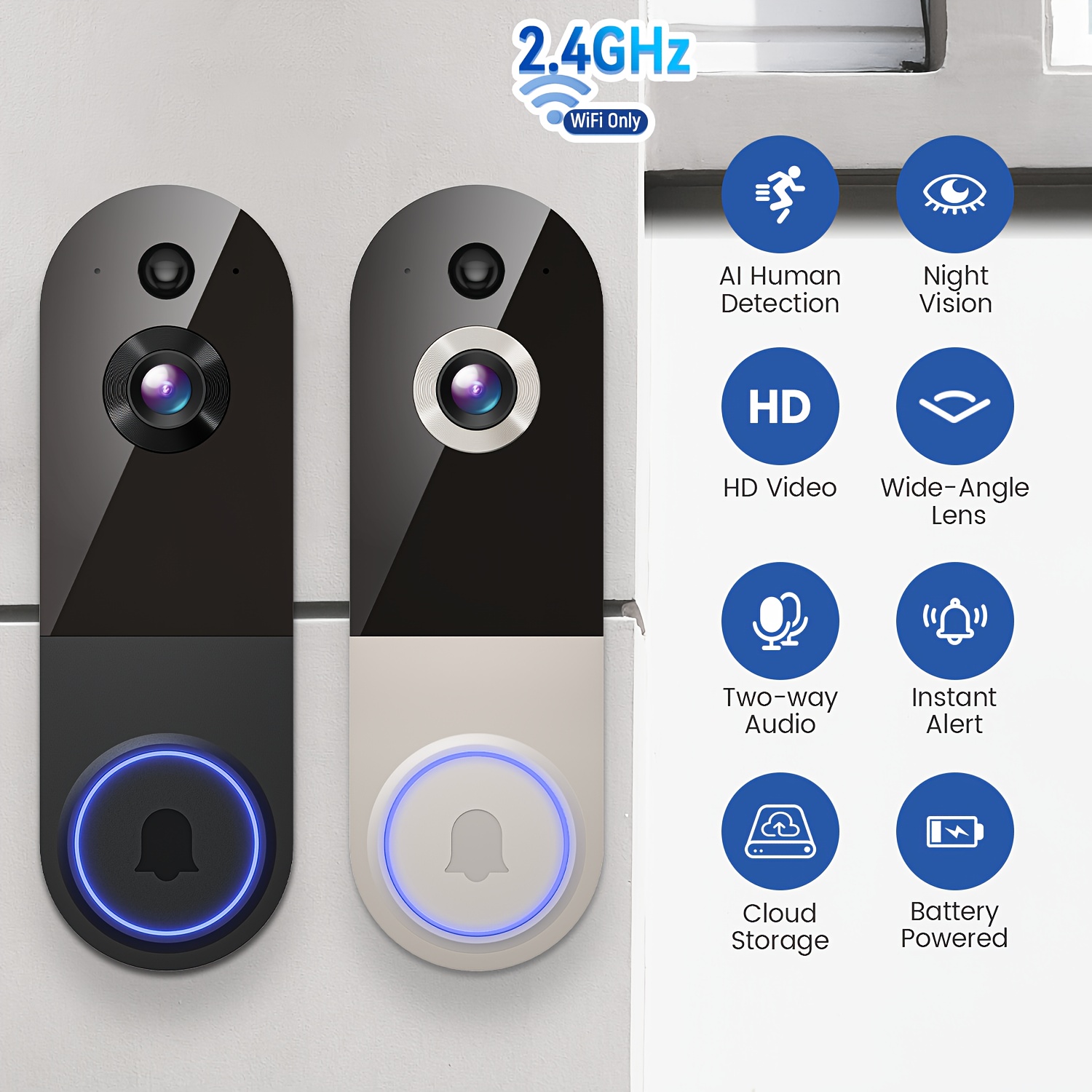 Guggre 1080P Wireless Video Doorbell Camera with Chime, AI Human