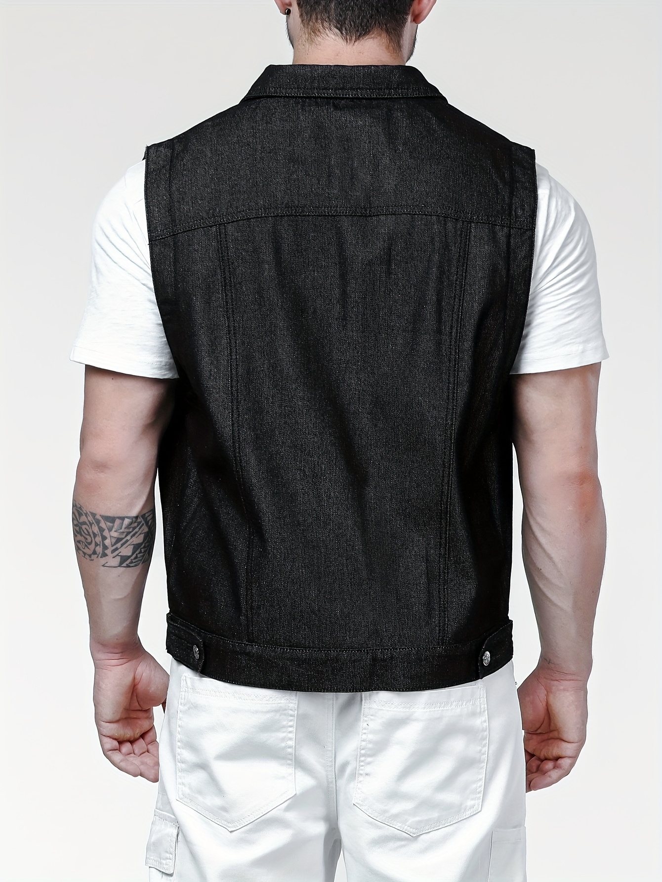 mens lightweight black denim vest casual sleeveless shirt Temu