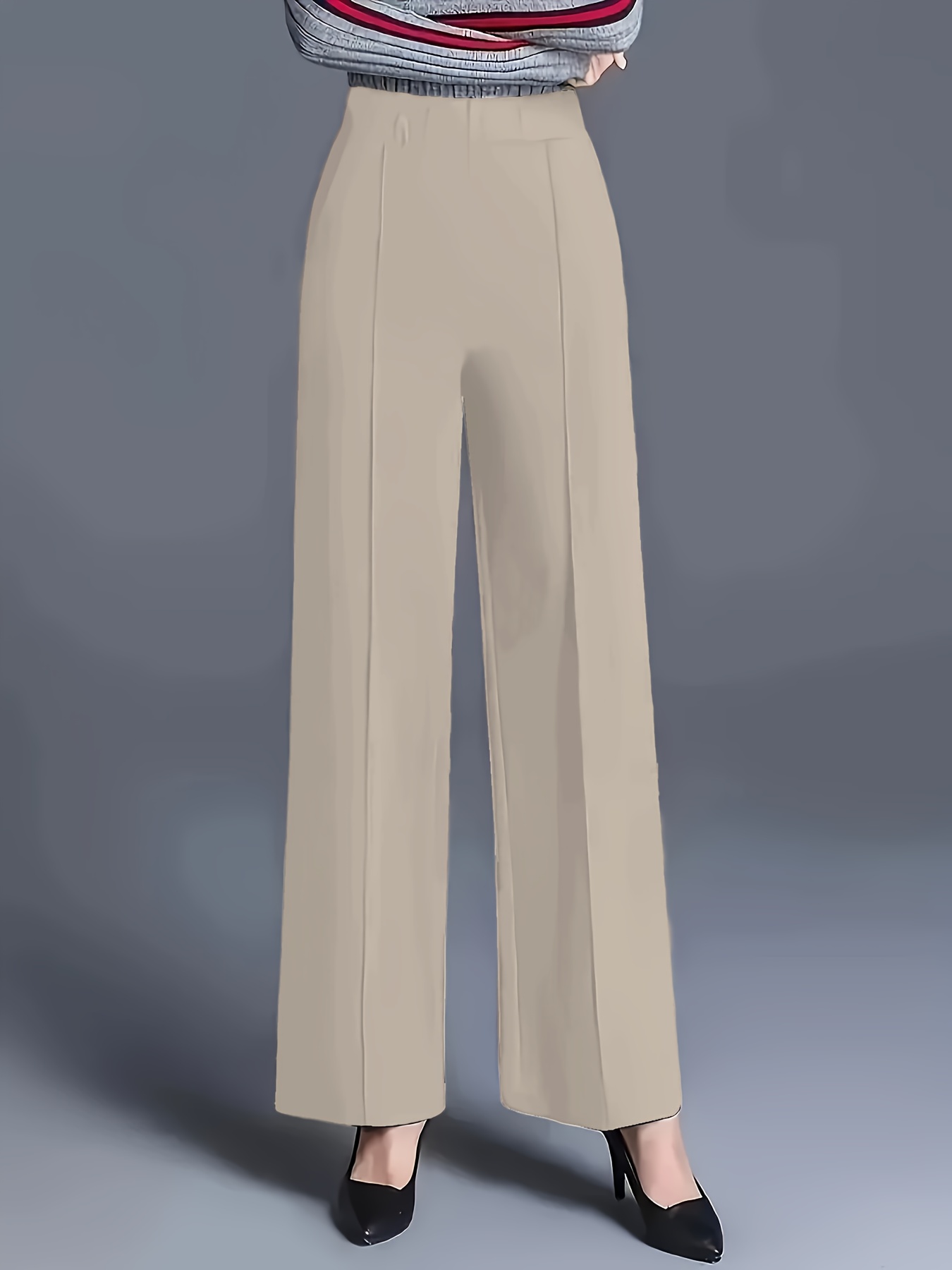 Elegant Style Solid Color Women'S Straight Leg Pants Chic Casual to  Formal Wear, High-Waisted Design, Smooth Fabric