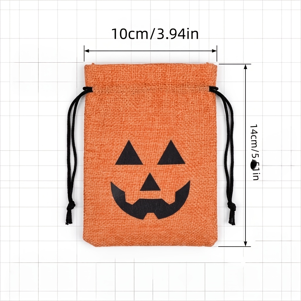 TEMU 40pcs/100pcs 10 X 14cm Hot Selling Halloween Pumpkin Face Burlap Drawstring Gift Bags, Reusable Orange Bundling Bags, Large Capacity Portable