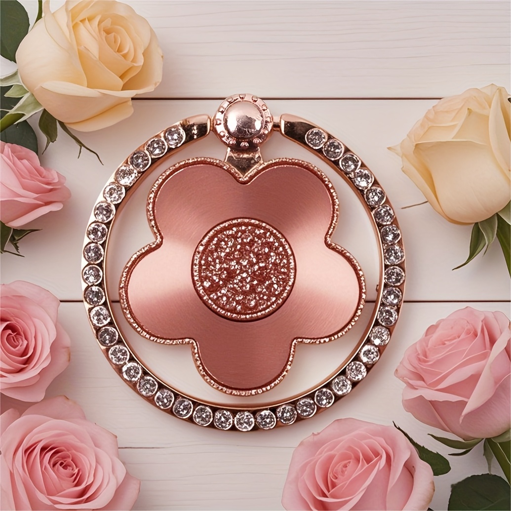 Image of Fashion Flower Mobile Phone Bracket Metal Degree Rotating Finger Ring Universal Accessories Stand Desktop Holder