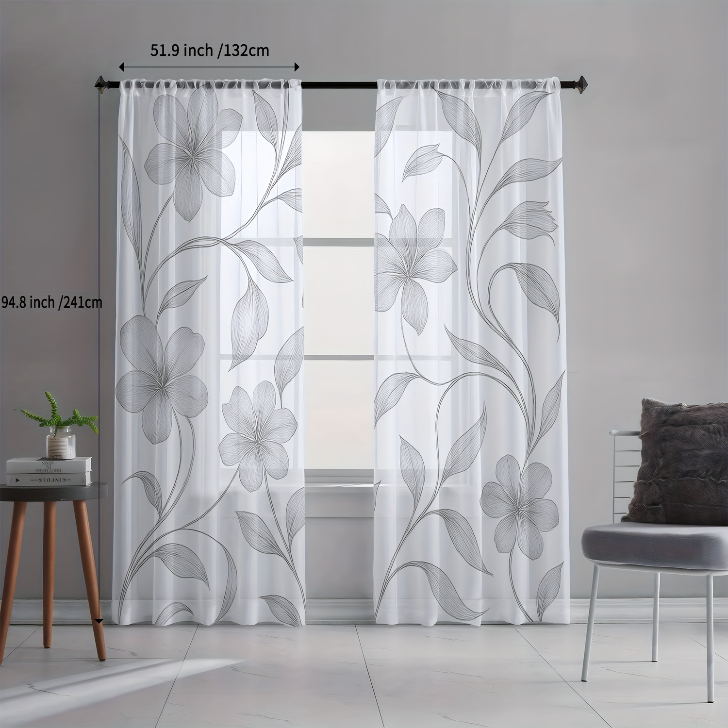 TEMU 2 piezas Elegante Panel de Cortina de Poliéster Translúcido, Bolsillo para Barra para Dormitorio Cocina Cafetería, Lavable, Fácil de Instalar,