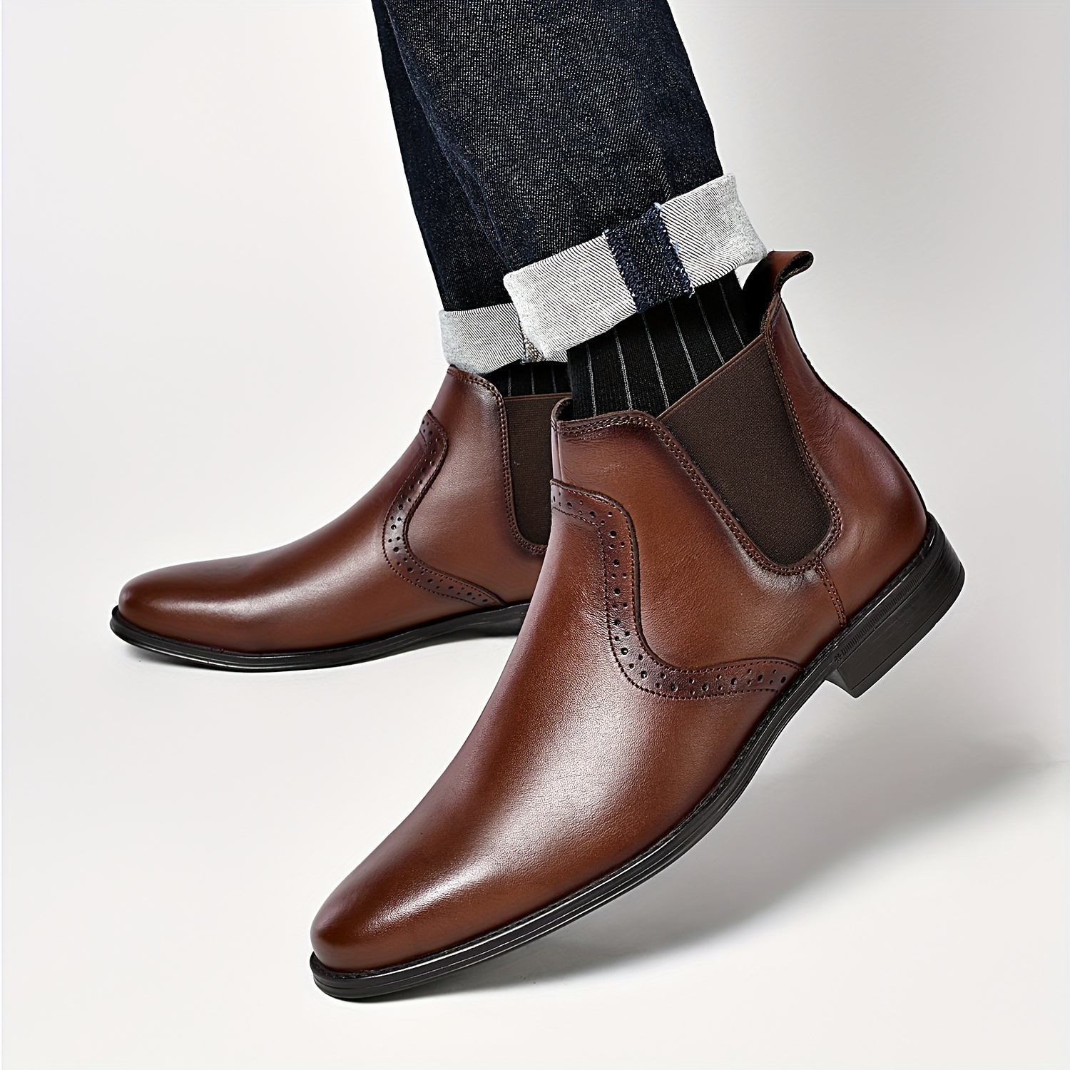 botas cuero hombre cierre elástico punta Temu